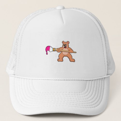 Bear at Painting with Brush  Paint Trucker Hat