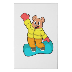 Bear at Snowboard Sports Faux Canvas Print