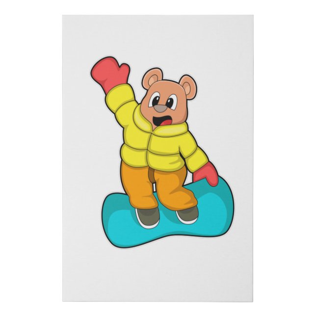 Bear at Snowboard Sports Faux Canvas Print (Front)
