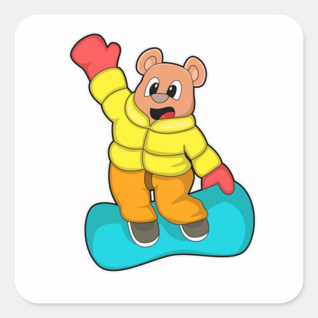 Bear at Snowboard Sports Square Sticker (Front)