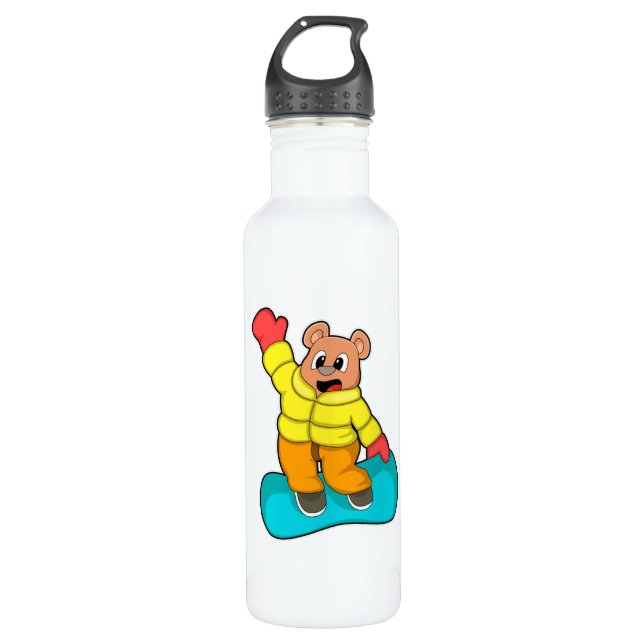 Bear at Snowboard Sports Stainless Steel Water Bottle (Front)