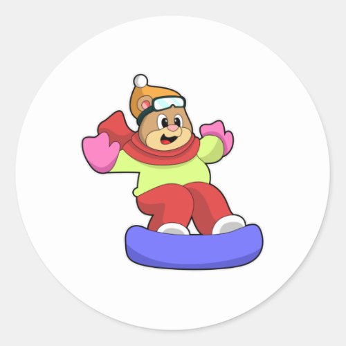 Bear at Snowboarding with Snowboard Classic Round Sticker