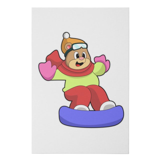 Bear at Snowboarding with Snowboard Faux Canvas Print (Front)