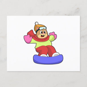 Bear at Snowboarding with Snowboard Postcard