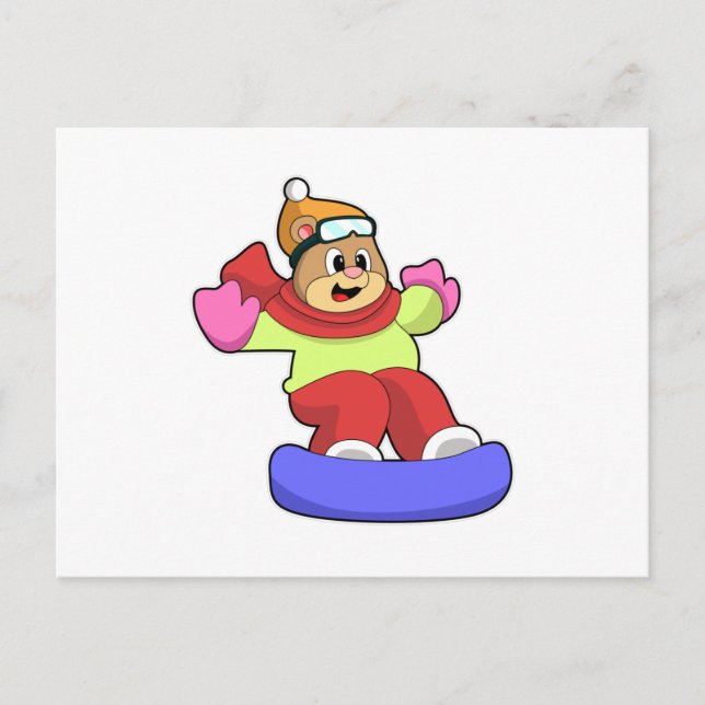 Bear at Snowboarding with Snowboard Postcard (Front)