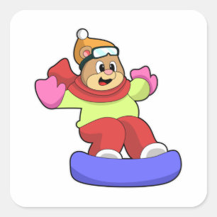 Bear at Snowboarding with Snowboard Square Sticker