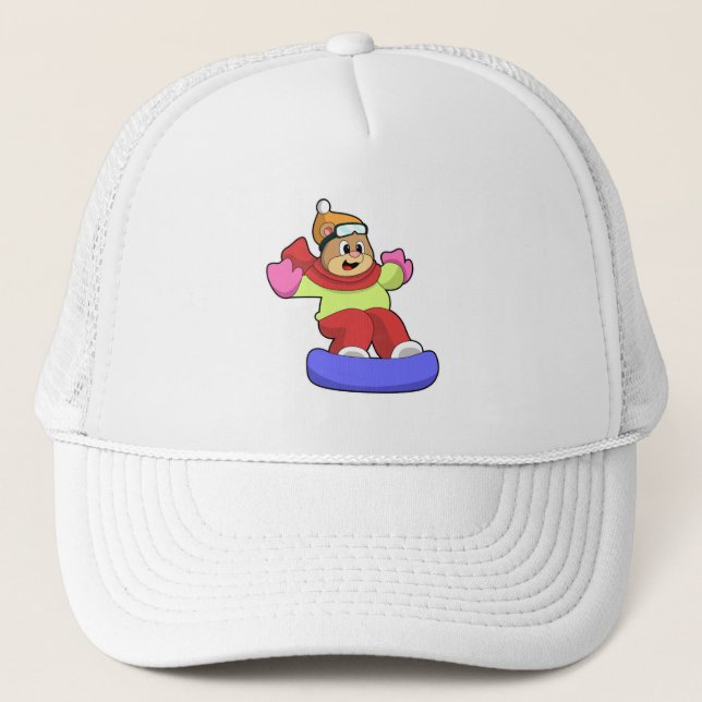 Bear at Snowboarding with Snowboard Trucker Hat (Front)