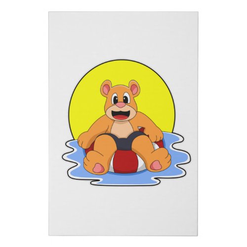 Bear at Swimming with Swim ring Faux Canvas Print