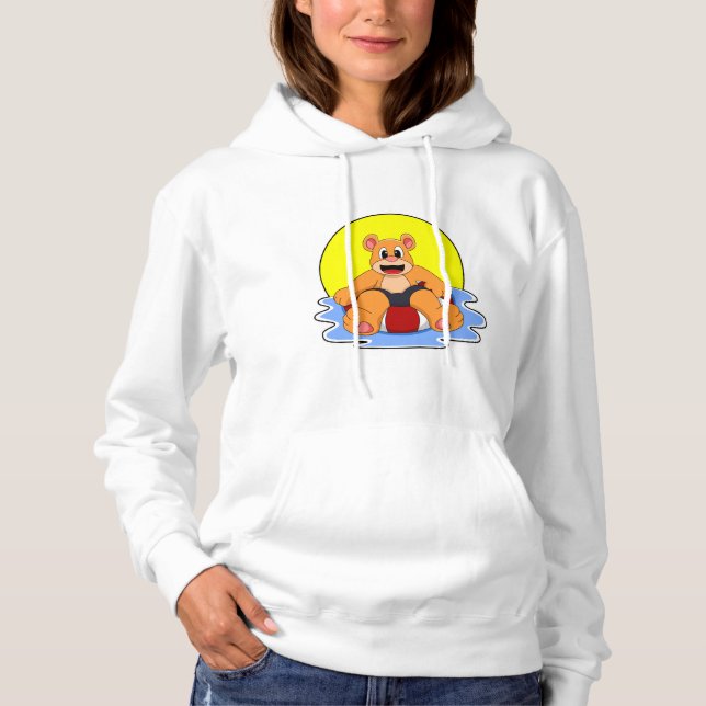 Bear at Swimming with Swim ring Hoodie (Front)
