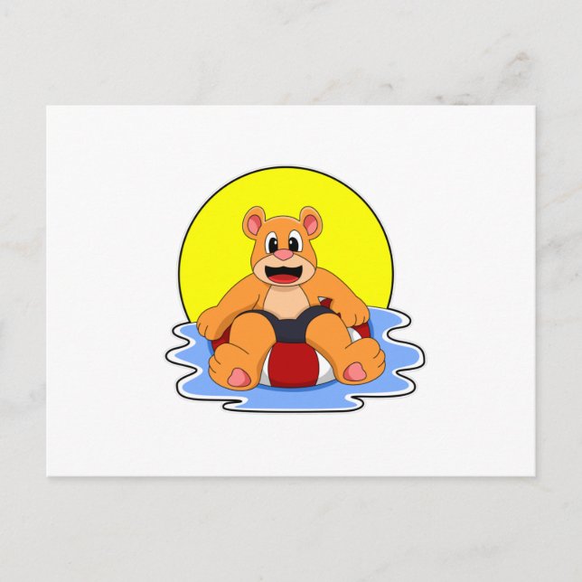 Bear at Swimming with Swim ring Postcard (Front)