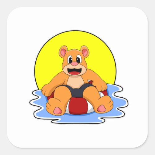 Bear at Swimming with Swim ring Square Sticker