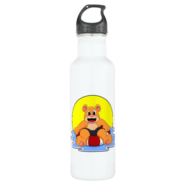 Bear at Swimming with Swim ring Stainless Steel Water Bottle (Front)