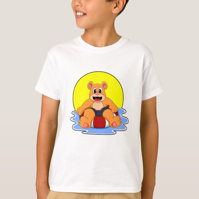 Bear at Swimming with Swim ring T-Shirt (Front)
