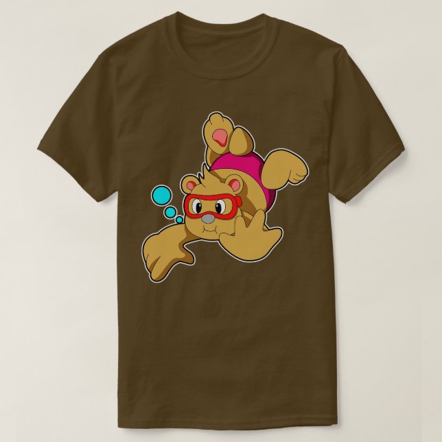 Bear at Swimming with Swimming goggles T-Shirt (Design Front)