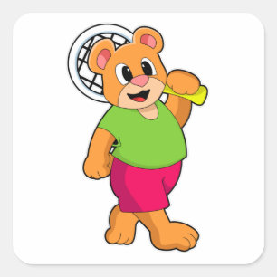 Bear at Tennis with Tennis racket Square Sticker