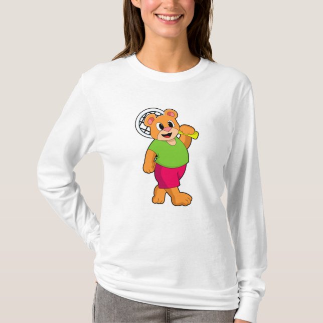 Bear at Tennis with Tennis racket T-Shirt (Front)