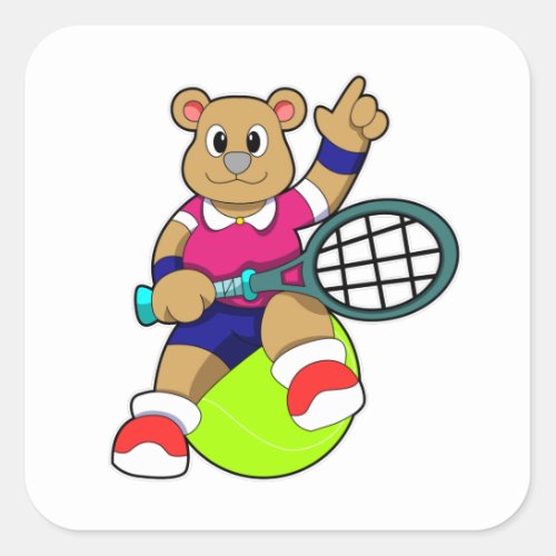 Bear at Tennis with Tennis racket  Tennis ball Square Sticker