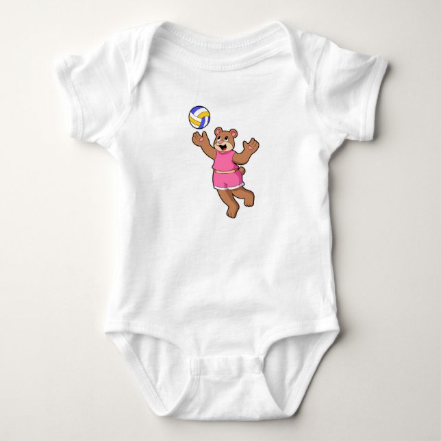 Bear at Volleyball Sports Baby Bodysuit (Front)