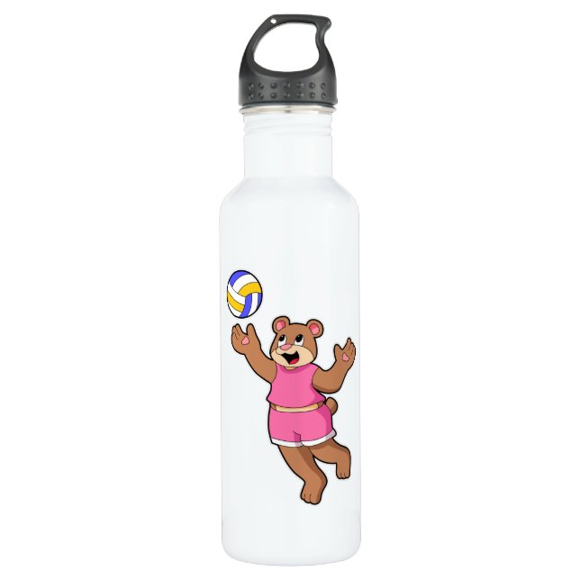 Bear at Volleyball Sports Stainless Steel Water Bottle (Front)