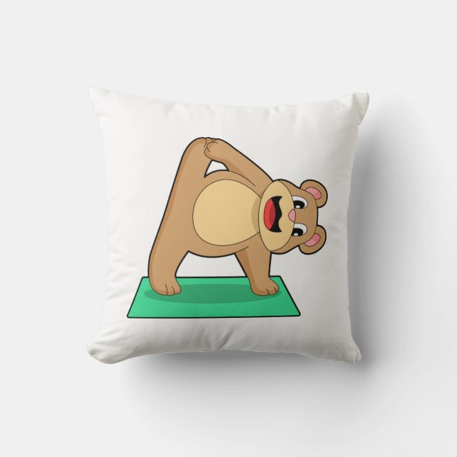 Bear at Yoga Fitness Throw Pillow (Front)