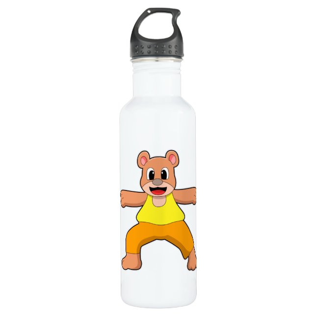 Bear at Yoga in Standing Stainless Steel Water Bottle (Front)