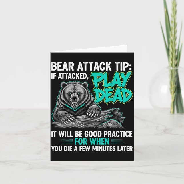 Bear Attack Tip Play Dead Funny Dark Humor Card (Front)