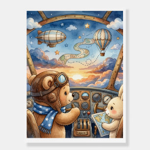 Bear Aviator Hot Air Balloon Sunset Adventure Flee Foam Board