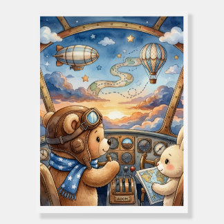 Bear Aviator Hot Air Balloon Sunset Adventure Flee Foam Board