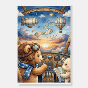 Bear Aviator Hot Air Balloon Sunset Journey Fleece Foam Board