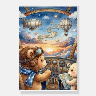 Bear Aviator Hot Air Balloon Sunset Journey Fleece Foam Board