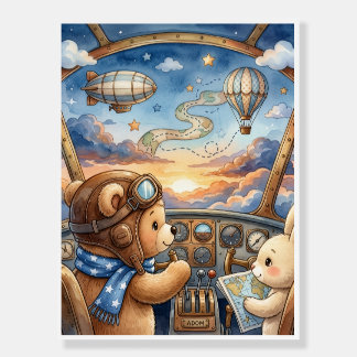 Bear Aviator Hot Air Balloon Sunset Journey Fleece Foam Board