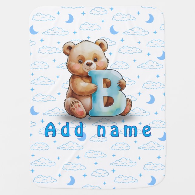 Bear & B Blanket – Blue Cloud Design (Front)
