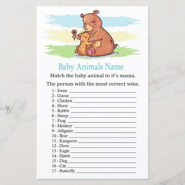 Bear Baby Animals Name Game (Front)