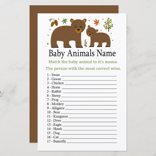 Bear Baby Animals Name Game (Front/Back)