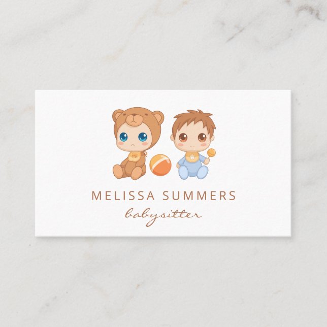Bear Baby Boy Babysitter Child Care Business Card (Front)