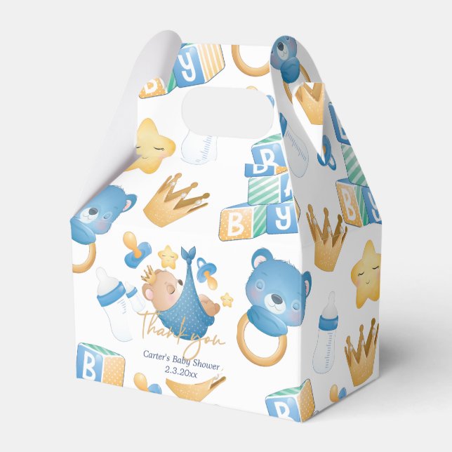 Bear Baby Boy Pastel Personalized Baby Shower Favor Boxes (Front Side)