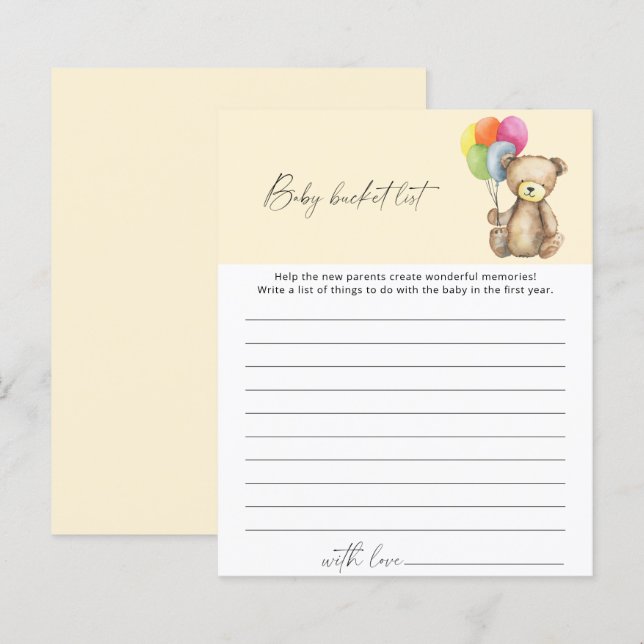Bear - Baby bucket list game (Front/Back)