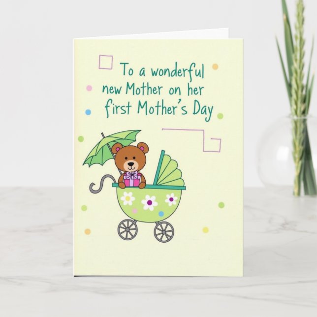 Bear Baby Carriage Mothers Day Card (Front)