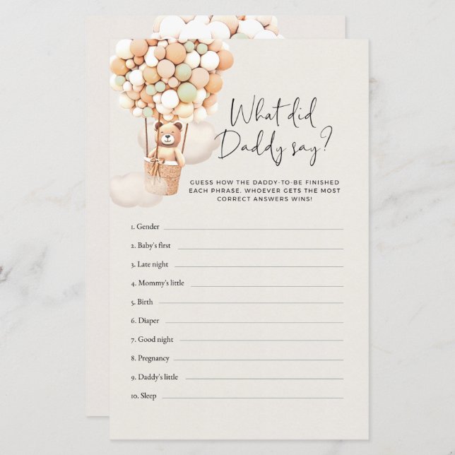 Bear Baby Game - What Did Daddy Say? (Front/Back)