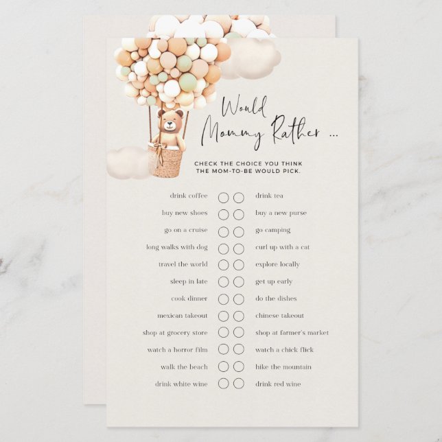 Bear Baby Game - Would Mommy Rather? (Front/Back)