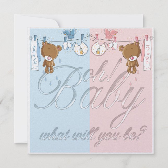 Bear Baby Gender Reveal Party Invitation (Front)