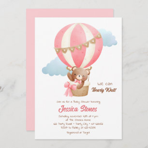 Bear Baby Girl Shower Invitations Hot Air Balloons