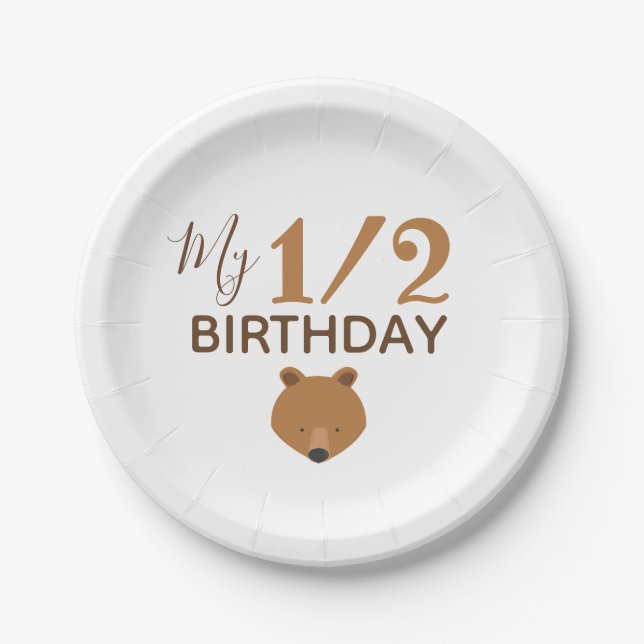 Bear Baby Half Birthday Paper Plates (Front)