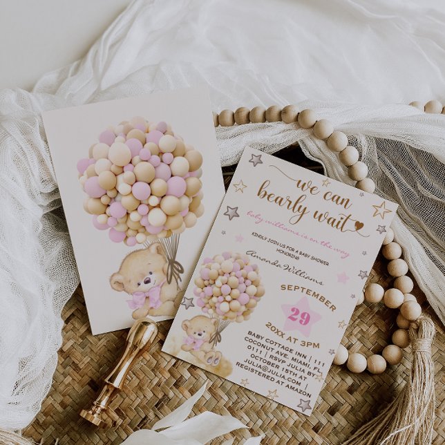Bear Baby Pink Girl Baby Shower Vintage Invitation (Creator Uploaded)