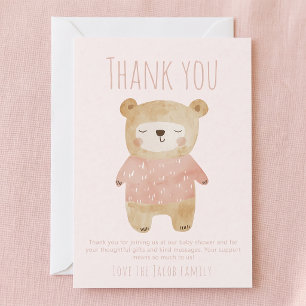 Bear Baby pink Shower Cute thank you  Card