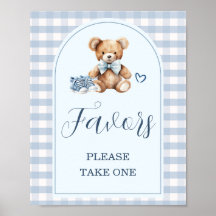 Bear Baby Shoes Blue Gingham Baby Shower Favors