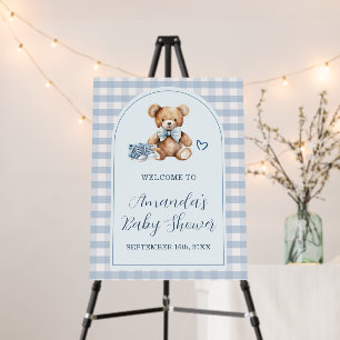 Bear Baby Shoes Blue Gingham Baby Shower Welcome Foam Board