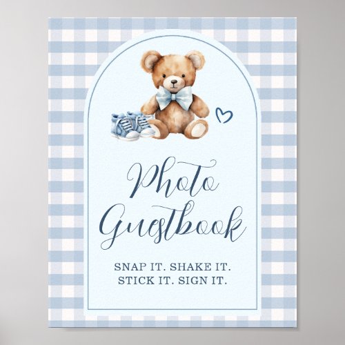 Bear Baby Shoes Blue Gingham Photo Guestbook