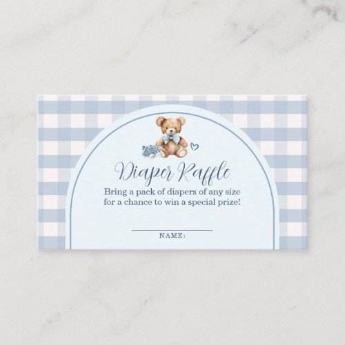Bear Baby Shoes Gingham Baby Shower Diaper Raffle Enclosure Card