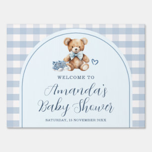 Bear Baby Shoes Gingham Baby Shower Welcome Yard Sign